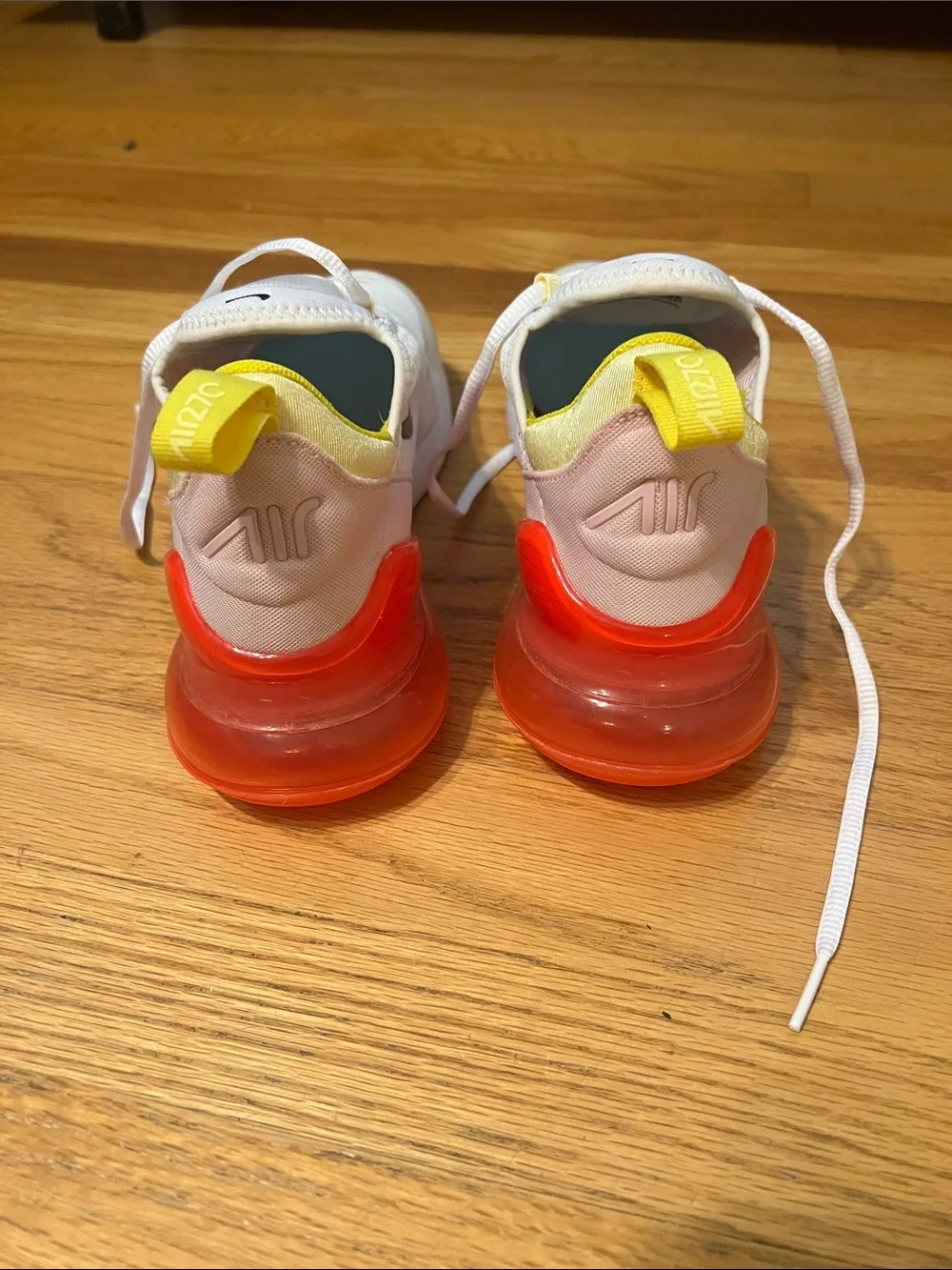 Nike White Sneakers with Yellow Liner and Orange Heel Air Unit